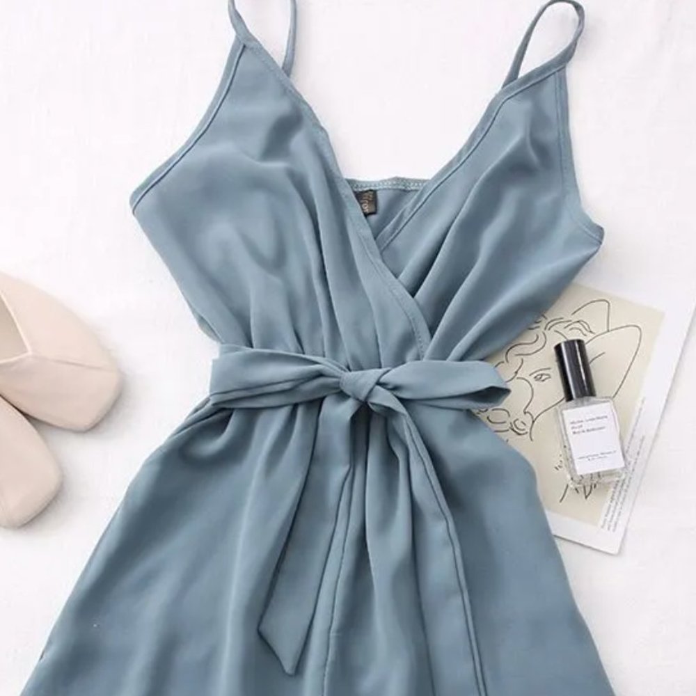 Blue Wrap-Front Romper